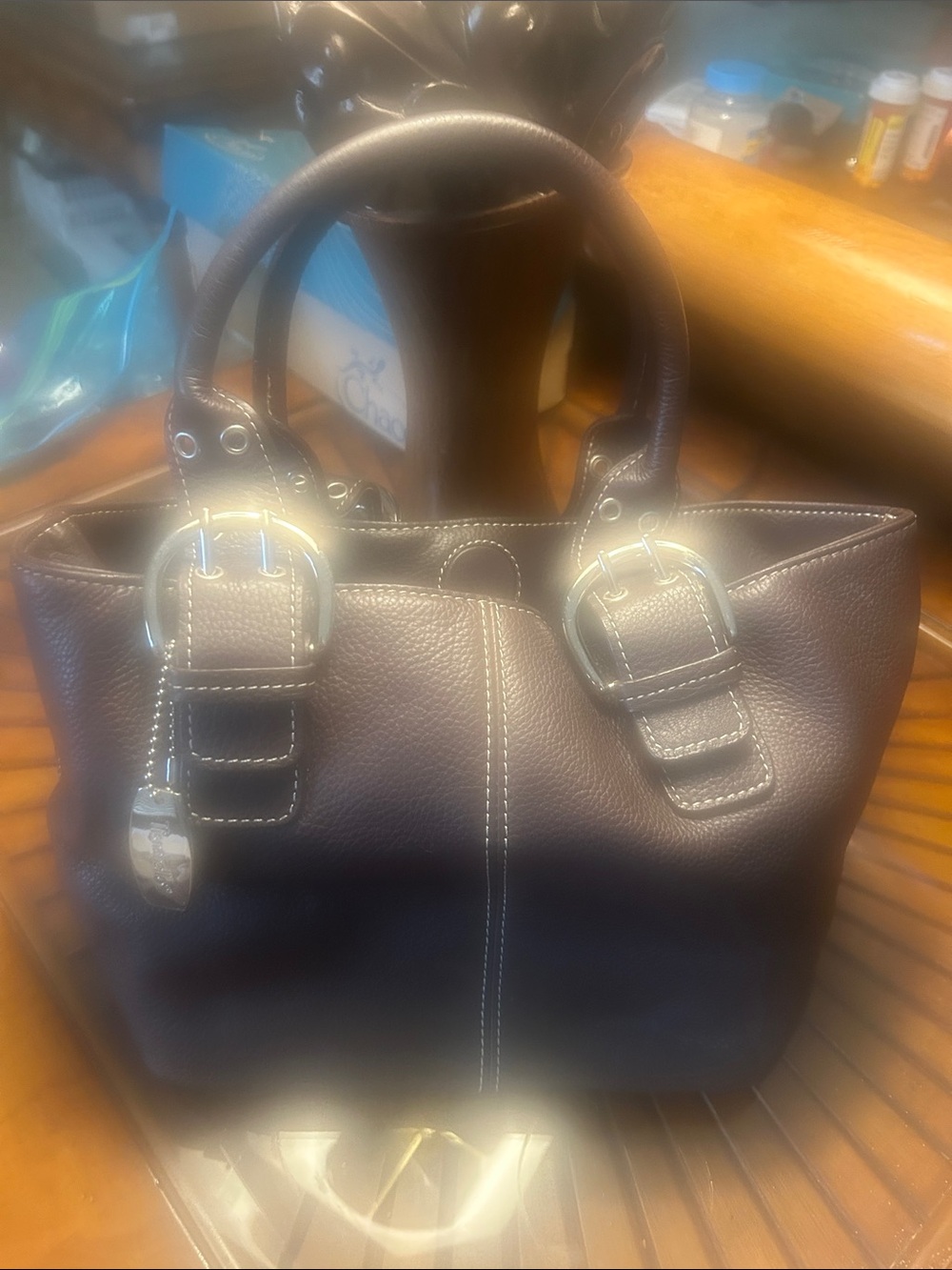 Tignanello Dark Brown Pebbled Leather Shoulder Bag VGUC
